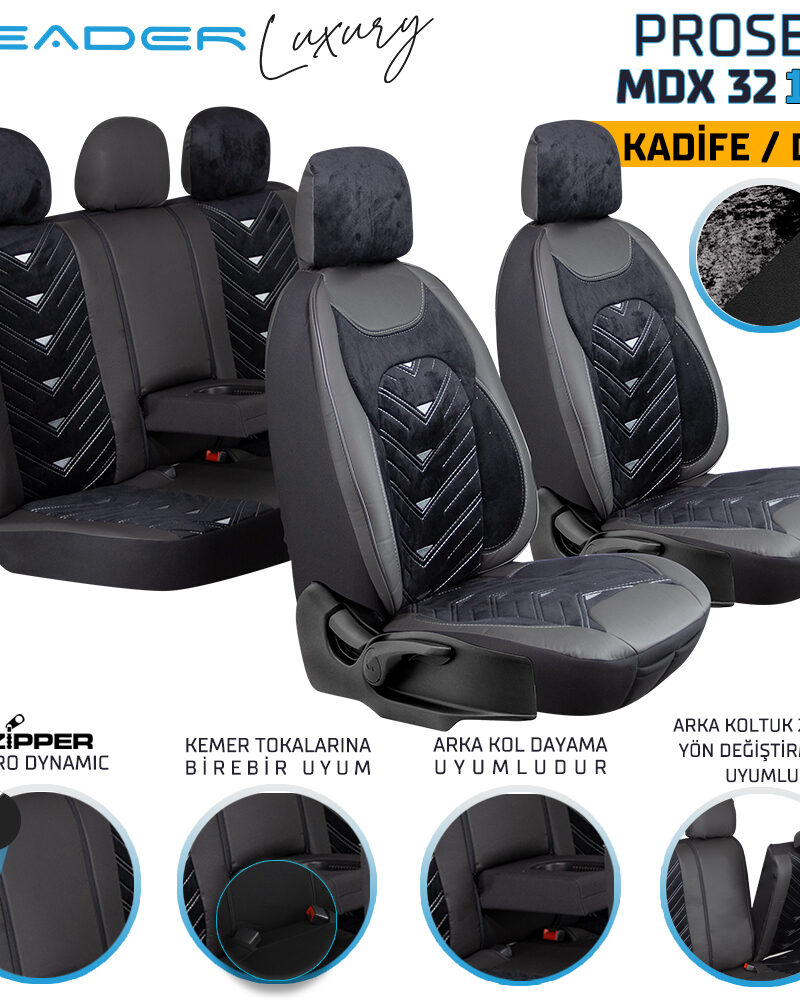 Leader Prosev Velur & Deri Fermuarlı / Universal Oto Koltuk Kılıfı