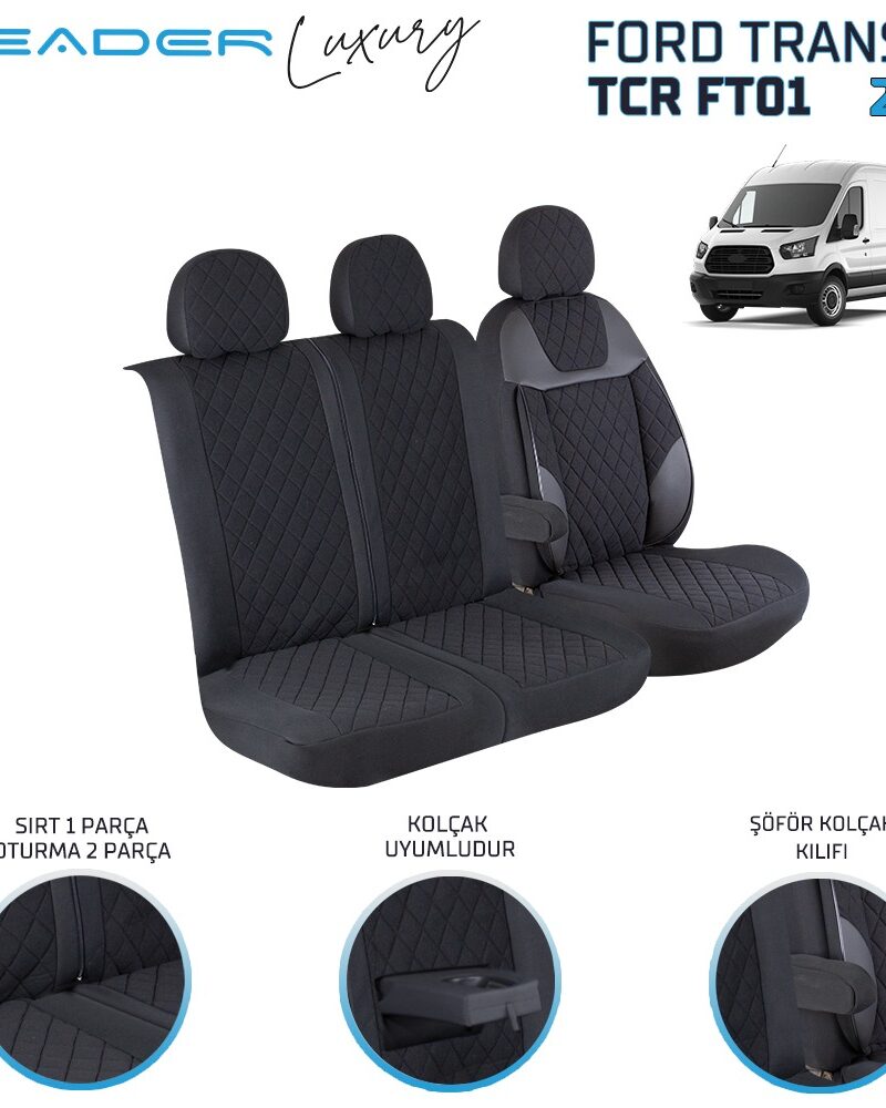 Leader FORD TRANSİT 2013 SONRASI 2+1 TİCARİ NAKIŞLI ALKANTRA OTO KILIFI