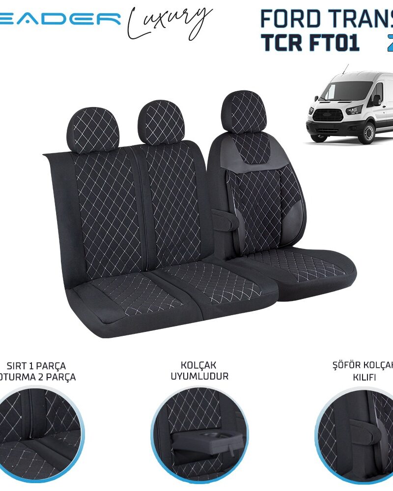 Leader FORD TRANSİT 2013 SONRASI 2+1 TİCARİ NAKIŞLI ALKANTRA OTO KILIFI