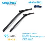 Sentinel ÖN Silecek Takım - Cıtroen C4 2009 / DS4 2011 / Peugeot 308 HB/SW 2007 / 308cc 2009 / S-Max 2006 / 760mm 650mm