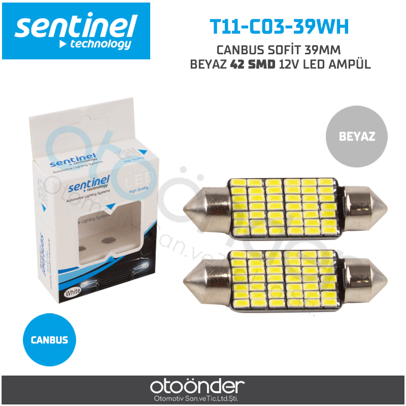 Sentinel Canbus Sofit 39Mm Beyaz 42-Smd 12V Led Ampül - 2 Adet