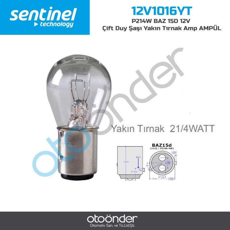 Sentinel P21/4W Baz 15D 12V Çift Duy Şaşı Yakın Tırnak Ampul