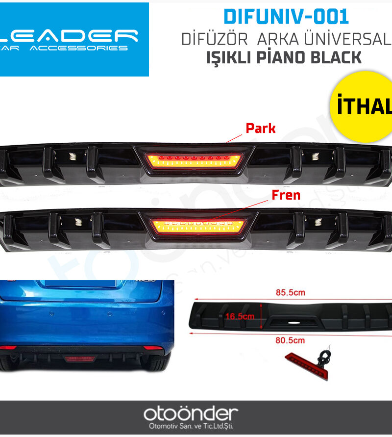 Difüzör Arka Üniversal Işıklı Piano Black İthal