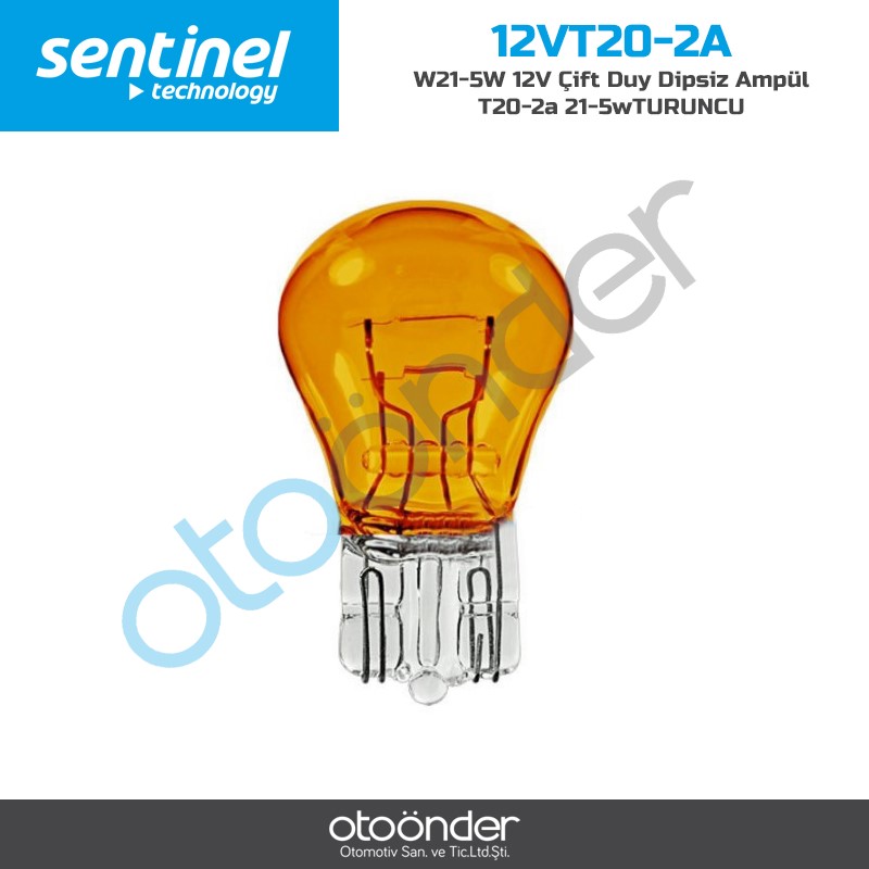 Sentinel W21-5W 12V Çift Duy Dipsiz Ampül T20-2A 21-5W Turuncu