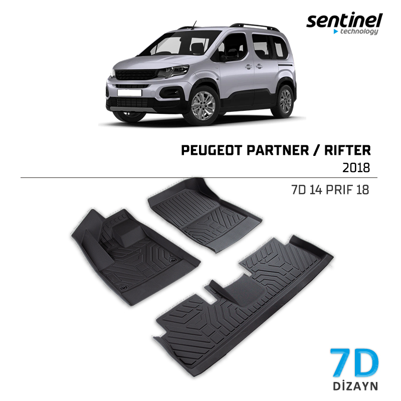 Sentinel PEUGEOT PARTNER RIFTER 2018+ / 7D Tam Uyumlu Havuzlu Paspas