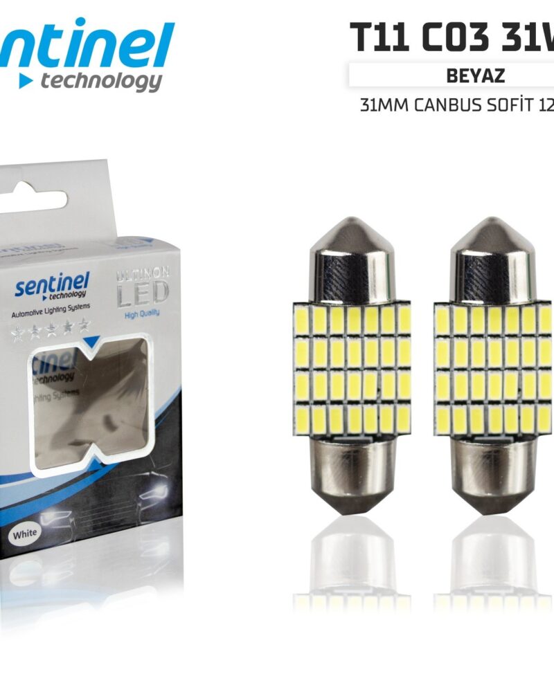 Sentinel CANBUS SOFİT 31mm BEYAZ 28 SMD 12-24V UYUMLU LED Güçlü Işık - 2 Adet