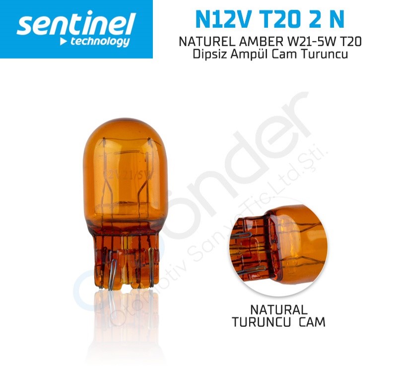 Sentinel NATUREL AMBER W21-5W T20 Dipsiz Ampül Cam Turuncu