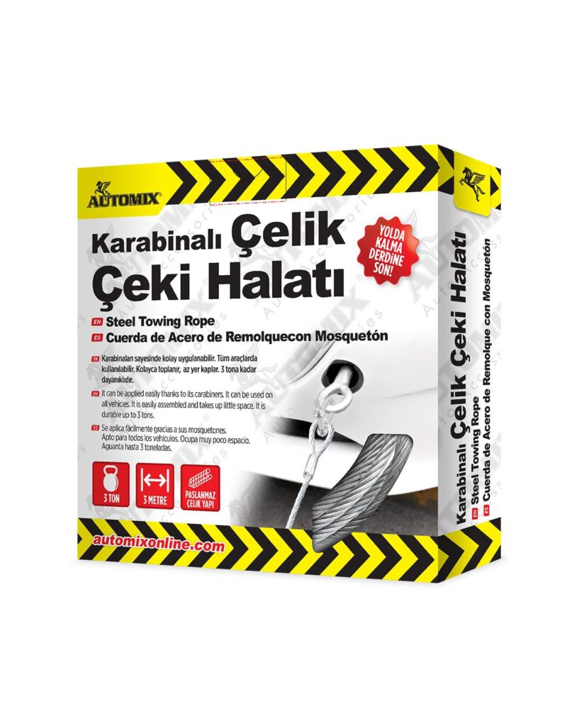 Automix Karabinalı Çelik Çekme Halatı 3 Ton / 3 MT
