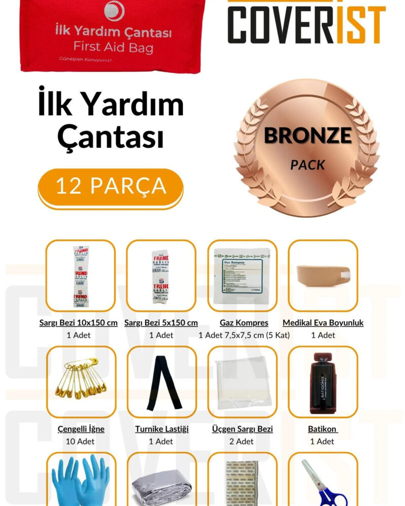Üçgen Trafik ve İlk Yardım Seti - Muayene Uyumlu 1 KG Araç Yangın Tüpü - 2 Adet Reflektör - Bronze Pack