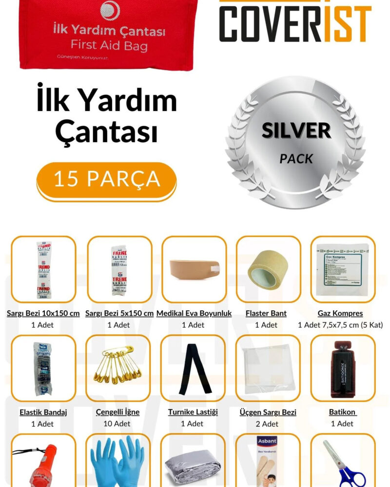 Trafik ve İlk Yardım Seti - Muayene Uyumlu 1 KG Araç Yangın Tüpü - 2 Adet Reflektör - Silver Pack