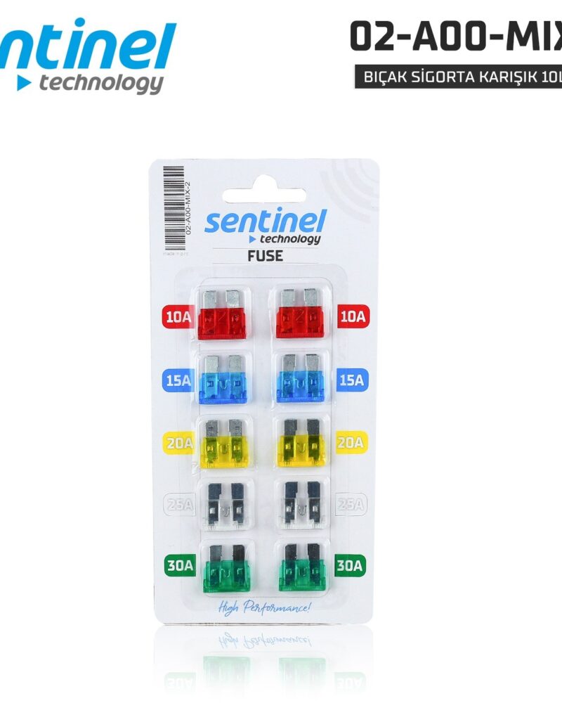 Sentinel Bıçak Sigorta 10A, 15A, 20A, 25A, 30A / 10LU SET - 19X19 MM