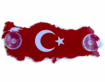 Türkiye Haritası Ay Yıldız Bayrak Kırmızı Vantuzlu Pleksi Cam Süsü / 15 Cm