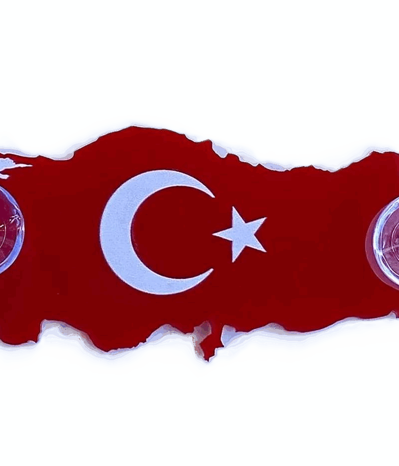 Türkiye Haritası Ay Yıldız Bayrak Kırmızı Vantuzlu Pleksi Cam Süsü / 15 Cm