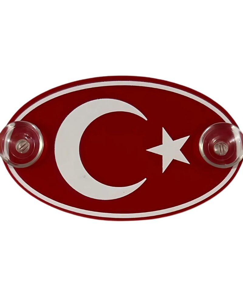 TÜRK BAYARAĞI Araç Cam Süsü Pleksi Vantuzlu Oto Arma Oval / 14 Cm